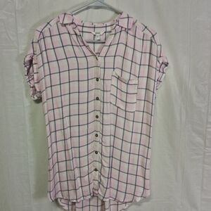 🦋 SONOMA Plaid Button Down Shirt Pink Blue Size Small